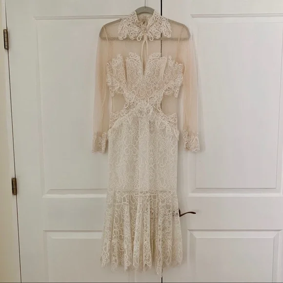 knee length dresses for ladies Simkhai Women's Signature Joy Dress in White, Lace, Size 8 main image 0